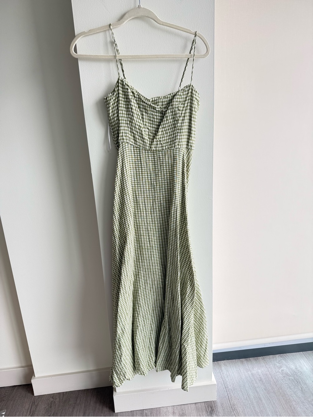 Reformation Light Green Gingham Maxi Slip Dress